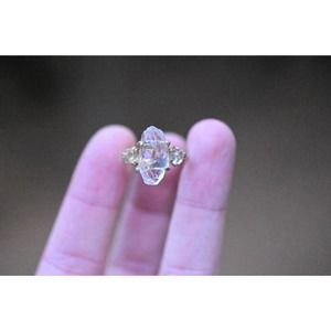 14k white gold Engagement Ring, three stone handmade raw cut rings